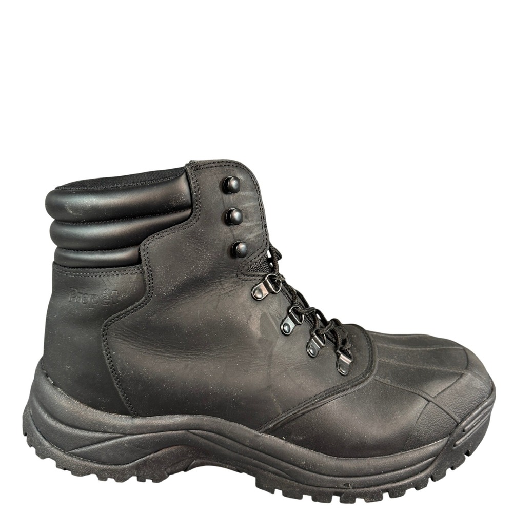Propet Mens Black Leather Winter Boots Waterproof Duck Toe Lace Up Traction 15